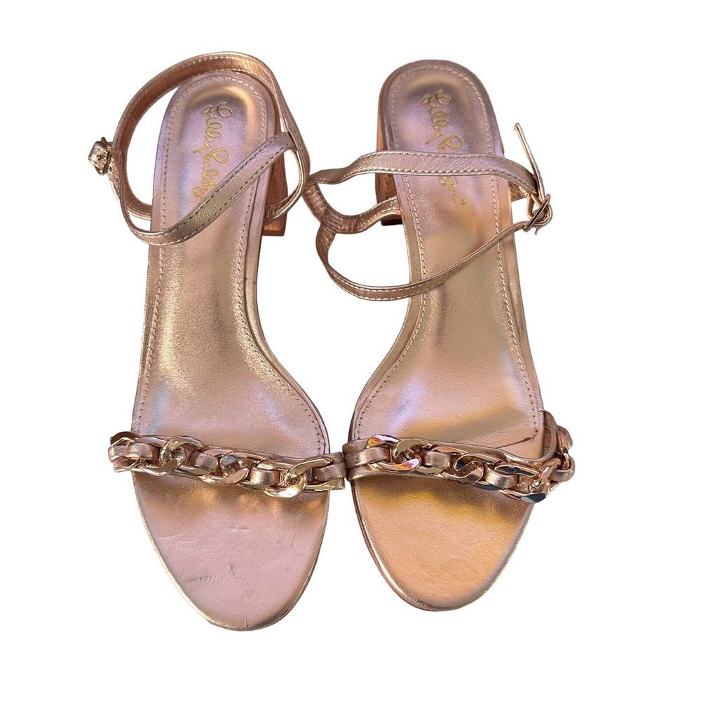 Lilly Pulitzer Marcia Block Heel Sandal Metallic Gold Leather Women's Size 8 - Picture 2 of 12